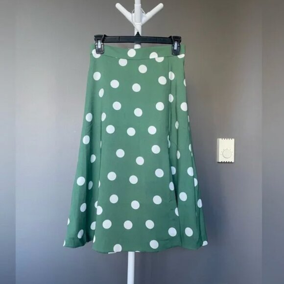 Ann Taylor Petite Green Polka Dot Midi Skirt – Size Petite | Brand New - Picture 2 of 3